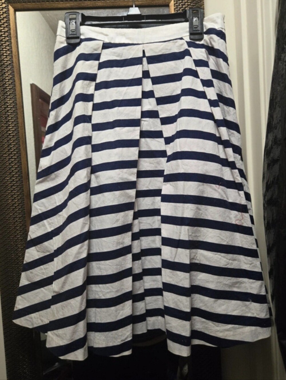 Navy and White Striped Pleated Circle Skirt